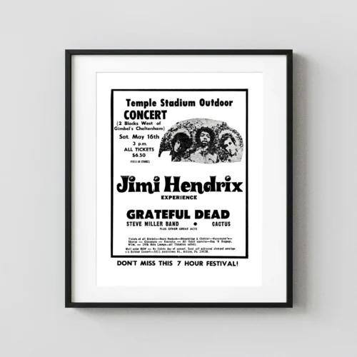 Jimi Hendrix Experience, Grateful Dead 1970 Philadelphia, PA Concert Poster