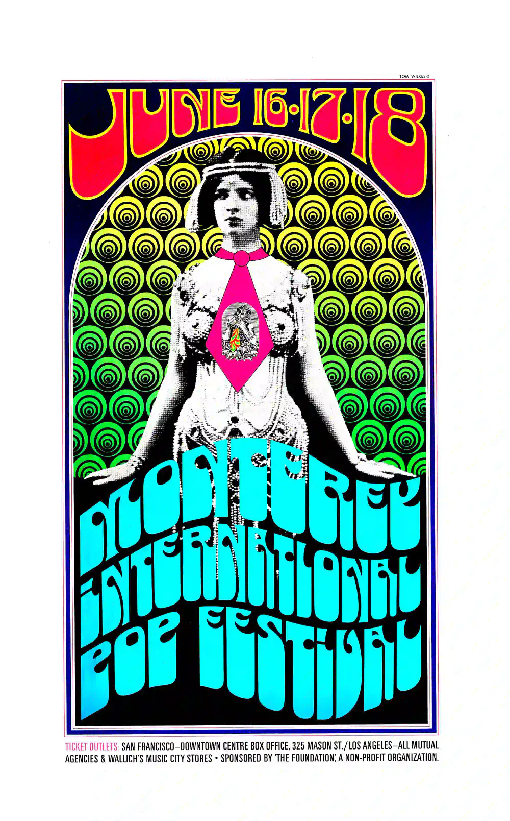 Jimi Hendrix, Janis Joplin, the Who poster with white, teal, and light gray artwork and period lettering.