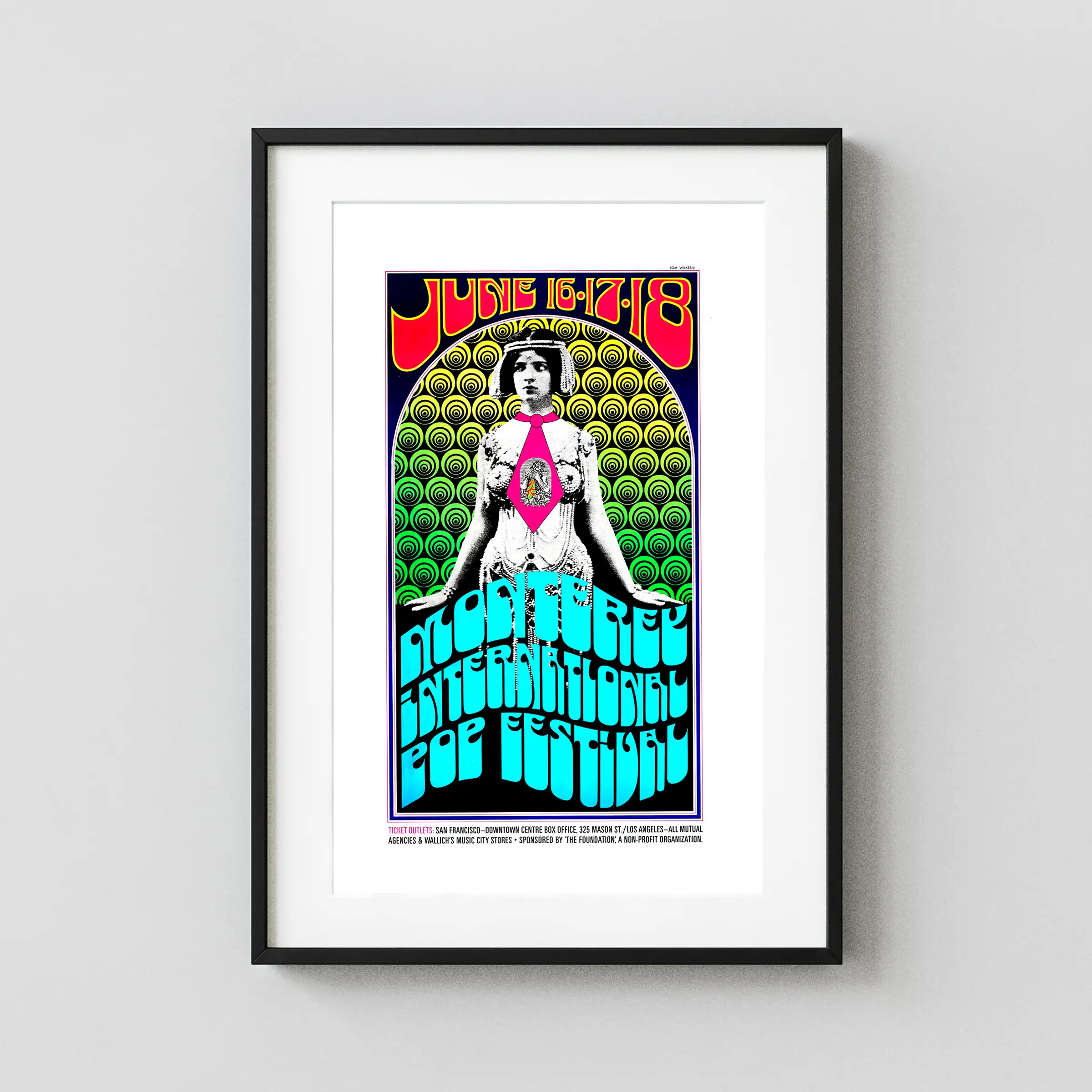 Jimi Hendrix, Janis Joplin, the Who poster with white, teal, and light gray artwork and period lettering.