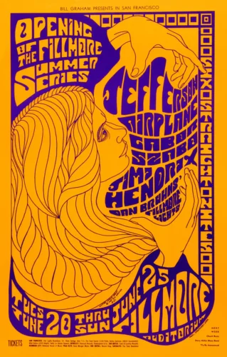 Jimi Hendrix, Jefferson Airplane 1967 Fillmore Concert Poster