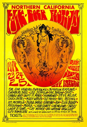 Jimi Hendrix, Led Zeppelin 1969 Northern California Poster - Alternate Design