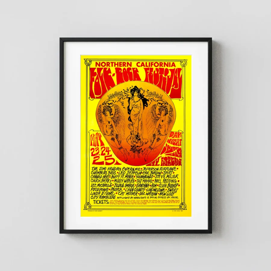 Jimi Hendrix, Led Zeppelin 1969 Northern California Poster - Alternate Design