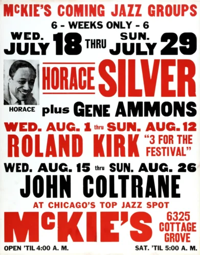John Coltrane, Roland Kirk, Horace Silver 1962 Chicago, IL Concert Poster