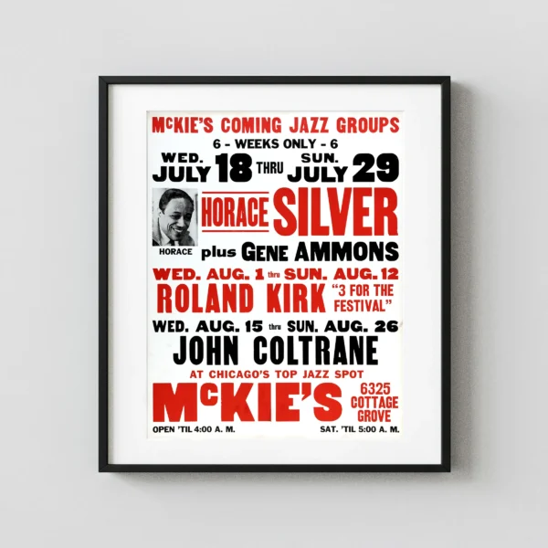 John Coltrane, Roland Kirk, Horace Silver 1962 Chicago, IL Concert Poster