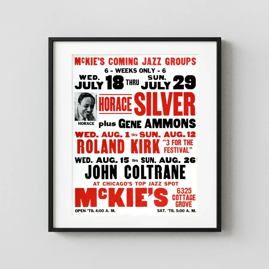 John Coltrane, Roland Kirk, Horace Silver 1962 Chicago, IL Concert Poster