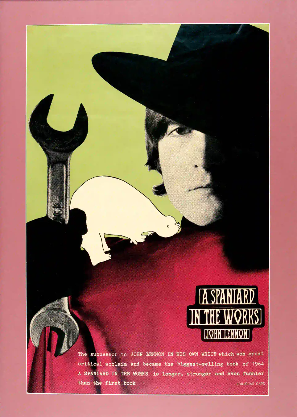 John Lennon Promotional Poster for a Spaniard in the Works (Circa 1965) featuring black, red, and white vertical artwork.