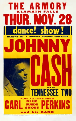 Johnny Cash, Carl Perkins 1957 Klamath Falls, OR Concert Poster