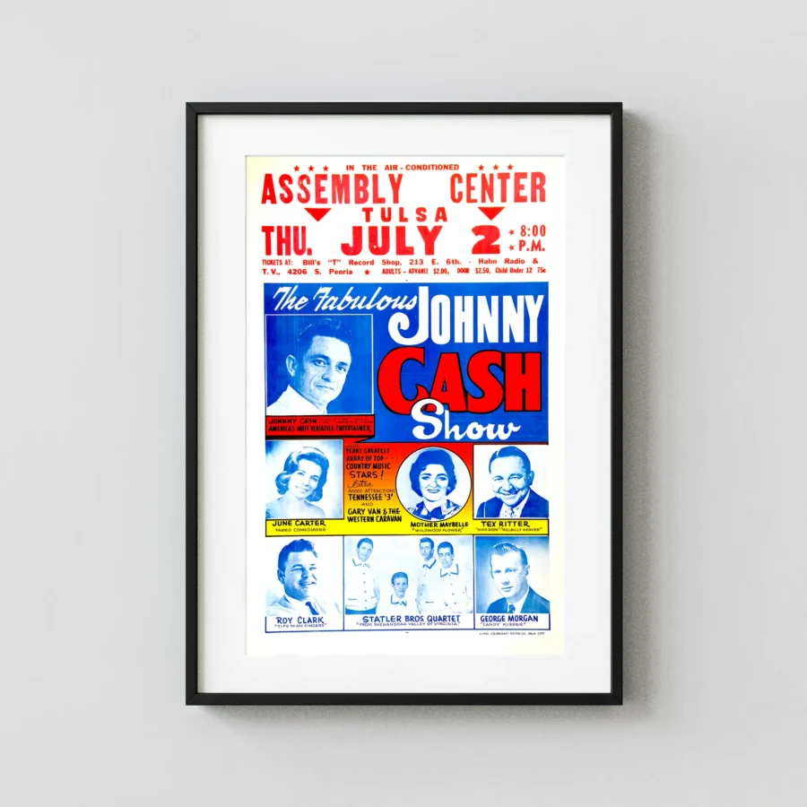 Johnny Cash, June Carter 1964 Tulsa, OK Concert Poster