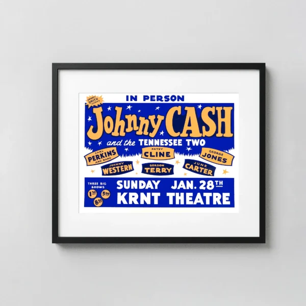 Johnny Cash, Patsy Cline, George Jones & Carl Perkins 1962 Concert Poster