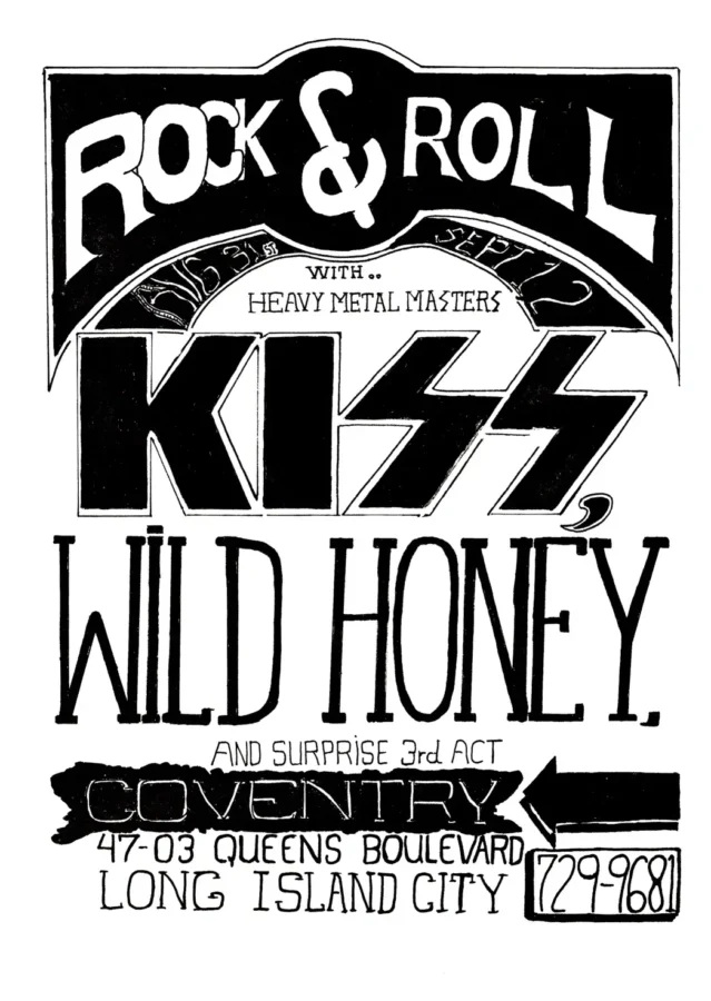 KISS Concert Poster 1973 featuring white, black, and light gray vertical artwork.