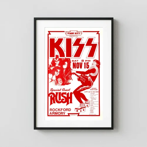 KISS, Rush 1975 Rockford, Illinois Concert Poster
