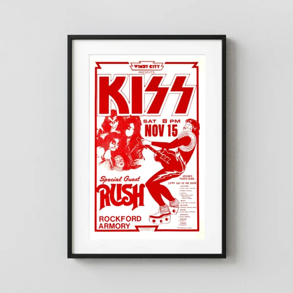 KISS, Rush 1975 Rockford, Illinois Concert Poster