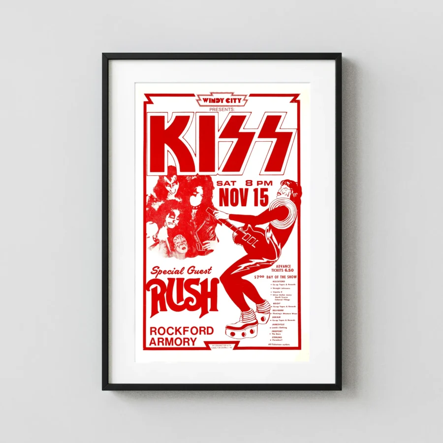 KISS, Rush 1975 Rockford, Illinois Concert Poster