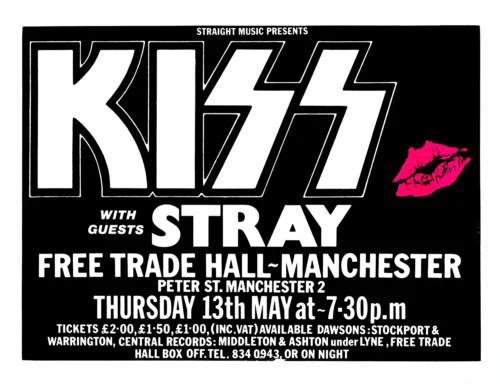 Kiss 1976 Free Trade Hall, Manchester, England Concert Poster