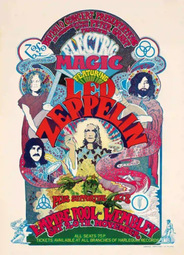 Led Zeppelin 1971 Empire Pool, Wembley, England Concert Merchandising Poster