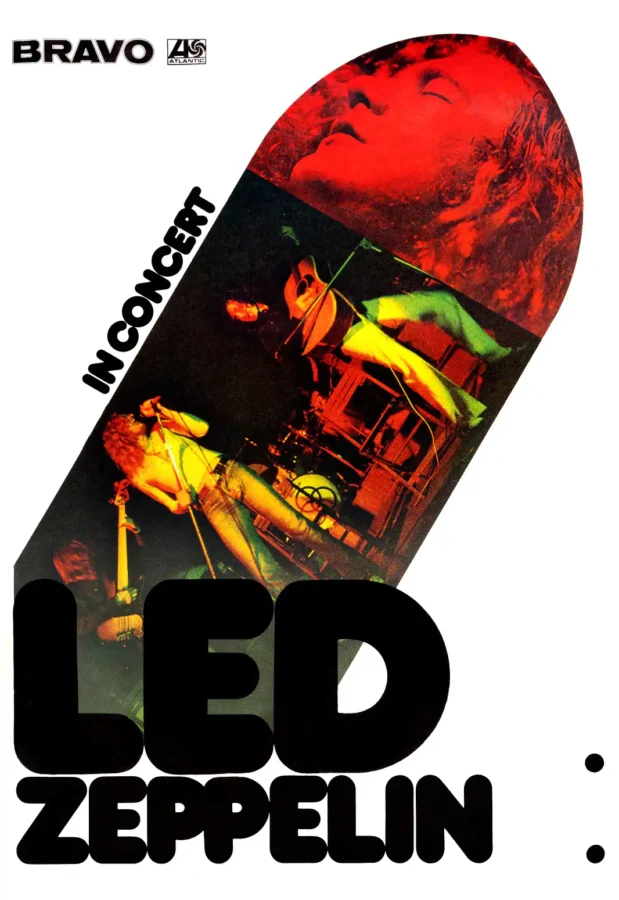 Led Zeppelin 1973 German Tour-Blank Concert Poster featuring white, black, and charcoal vertical artwork.