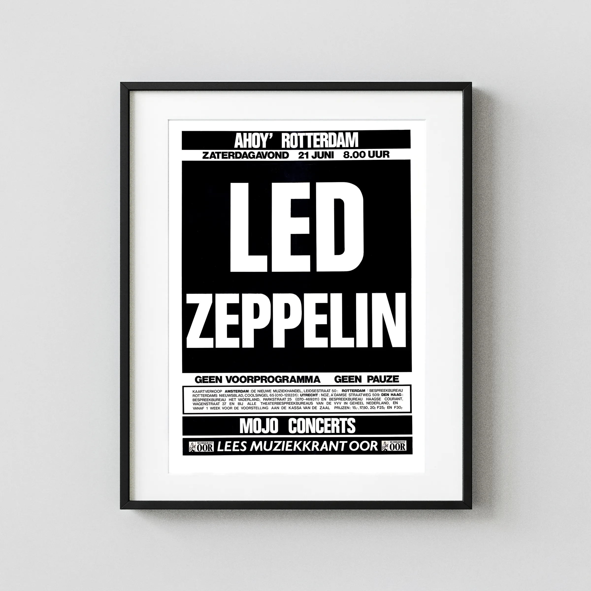 Led Zeppelin 1980 Rotterdam, Netherlands Large Concert Poster featuring black, white, and light gray vertical artwork.