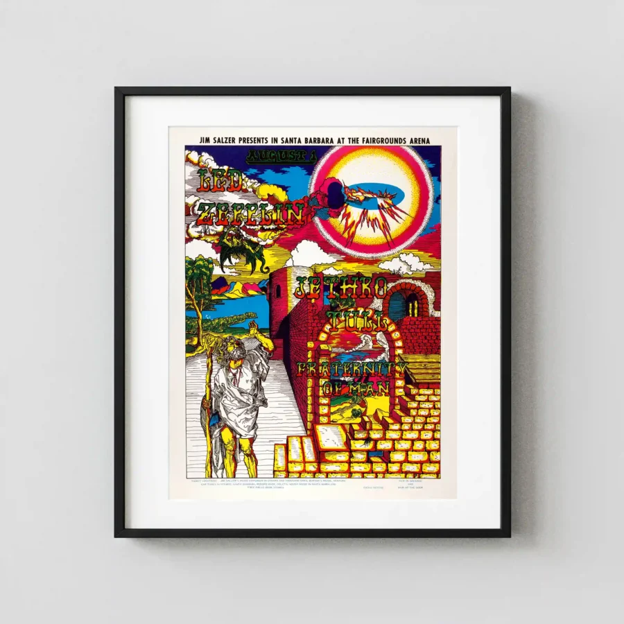Led Zeppelin, Jethro Tull 1969 Santa Barbara, CA Concert Poster