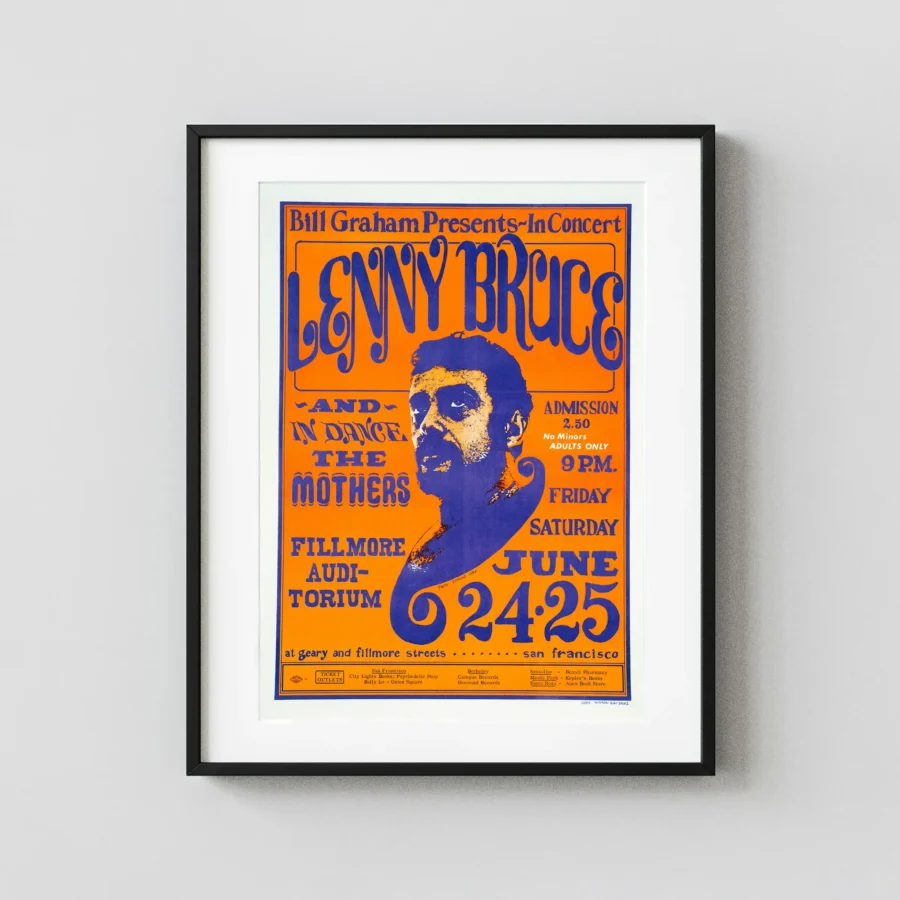 Lenny Bruce, Frank Zappa 1966 Fillmore Concert Poster