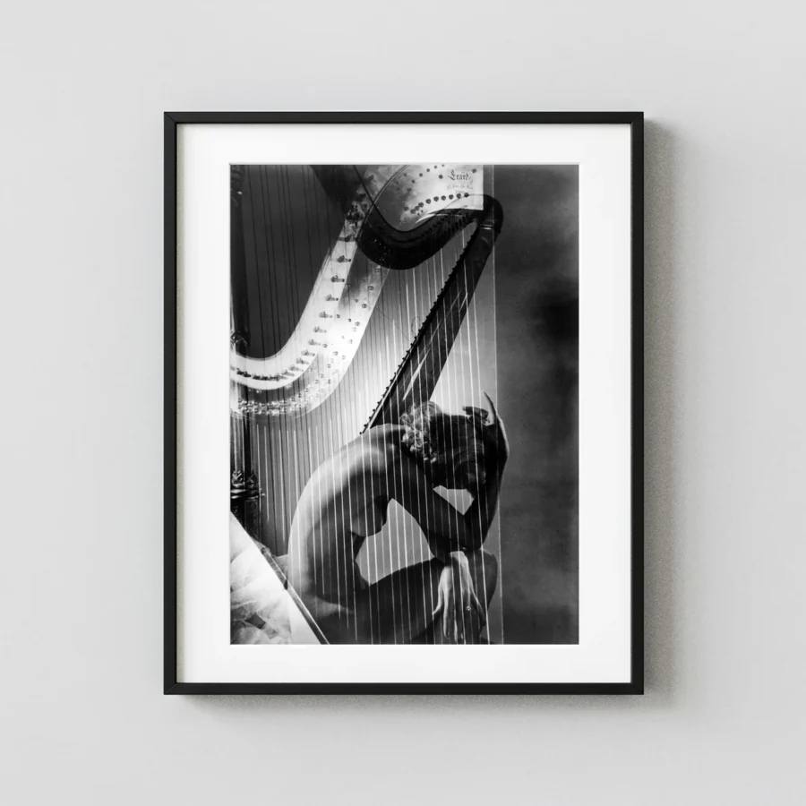 Lisa Fonssagrives-Penn with Harp, Paris 1939 Nude displayed as a framed wall mockup