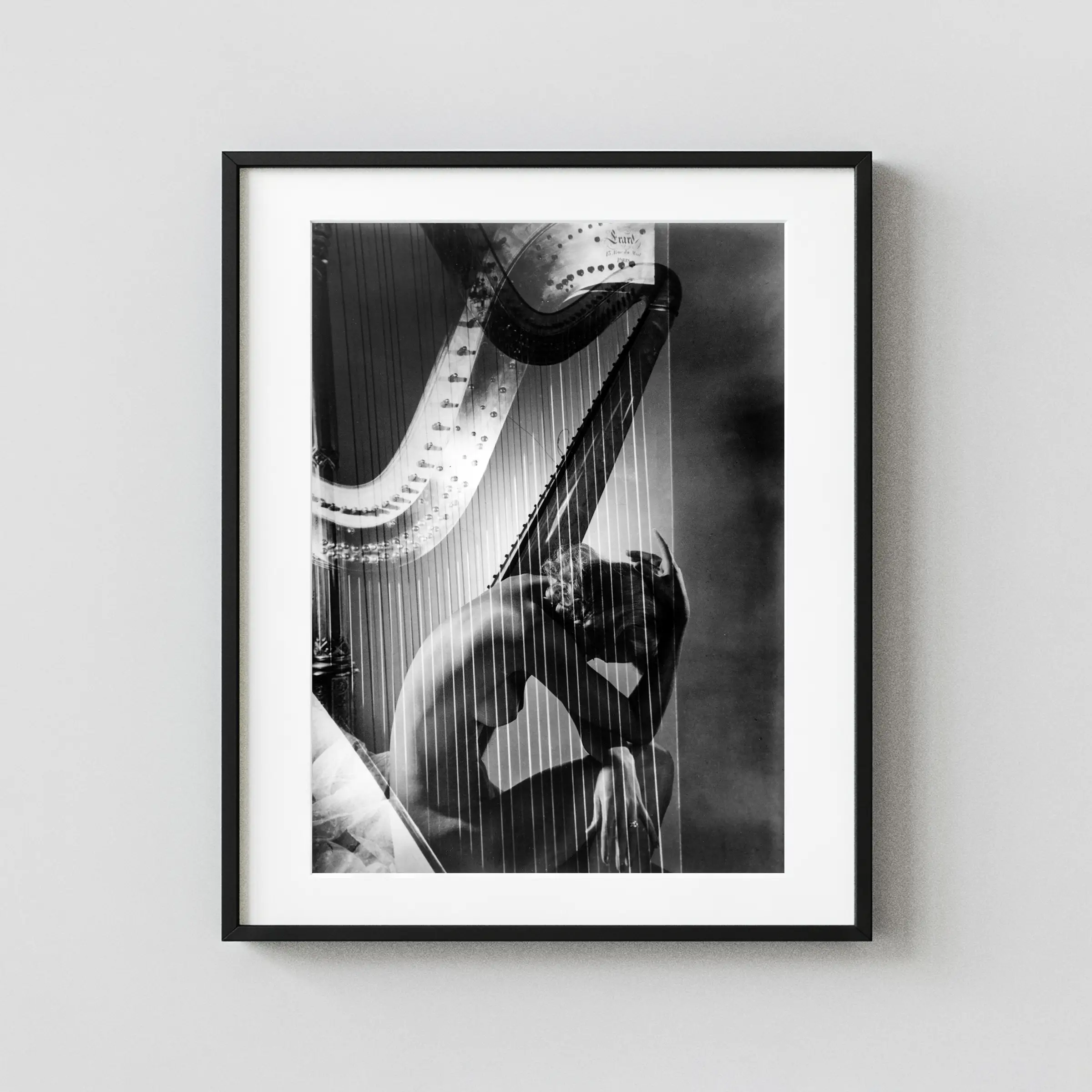 Lisa Fonssagrives-Penn with Harp, Paris 1939 Nude displayed as a framed wall mockup