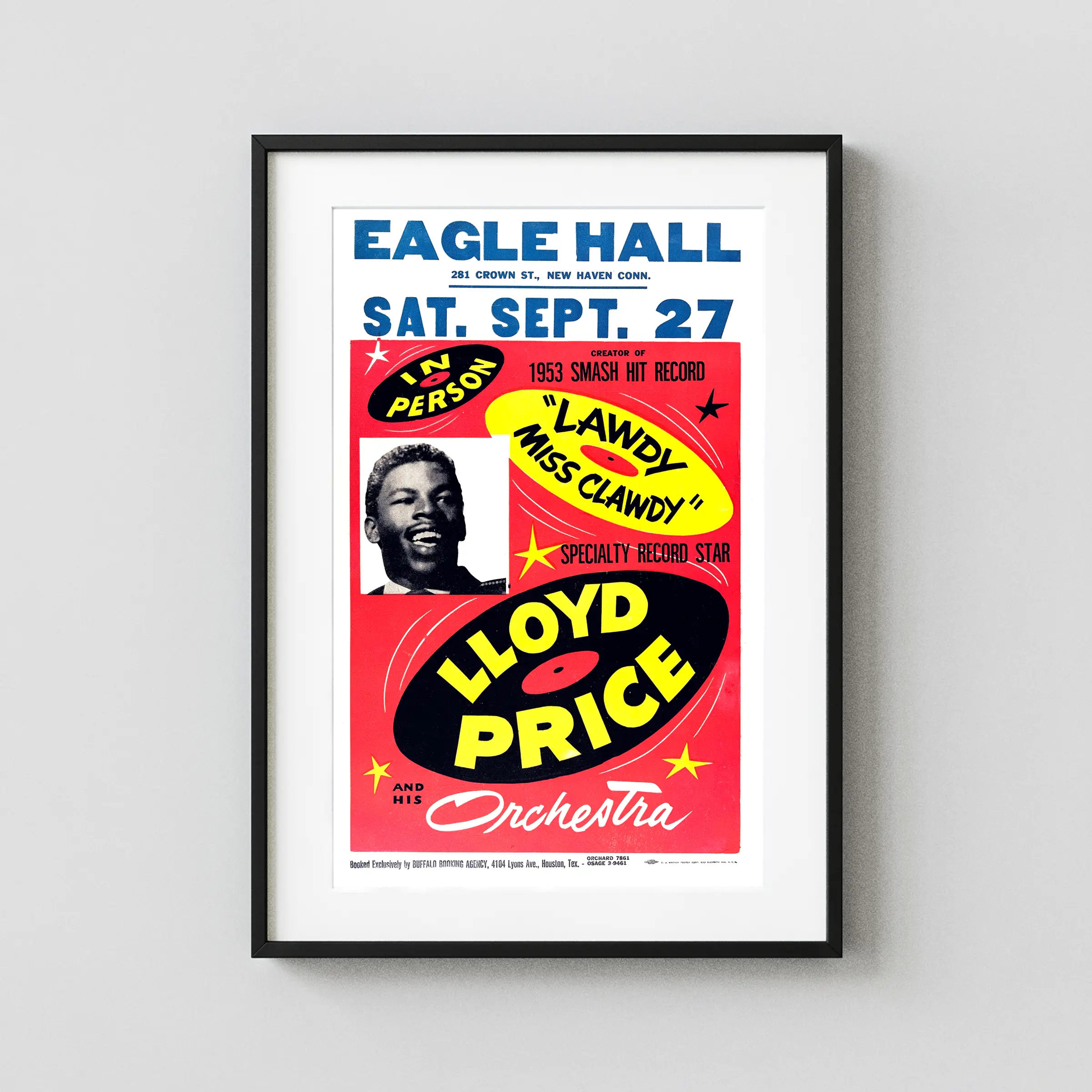 Lloyd Price 1958 New Haven, CT Cool "Spinning Discs" Concert Poster featuring white, red, and black vertical artwork.
