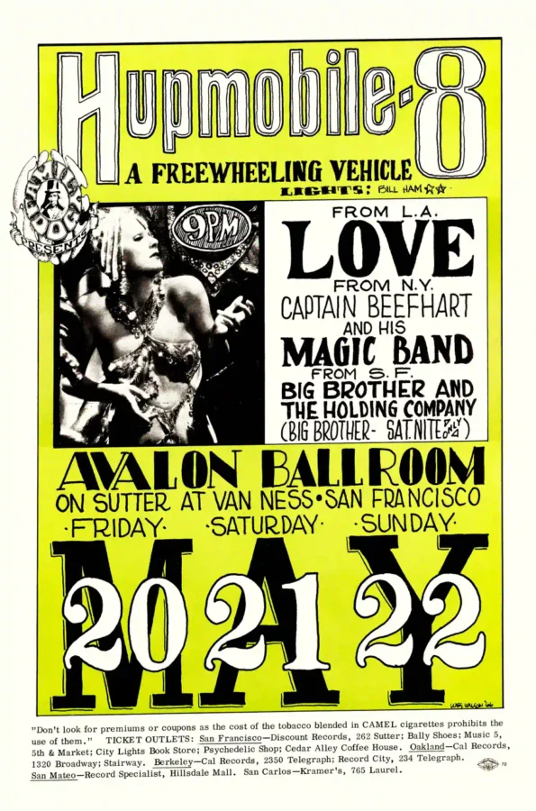 Love, Captain Beefheart, BBHC poster with white, light gray, and black artwork and period lettering.
