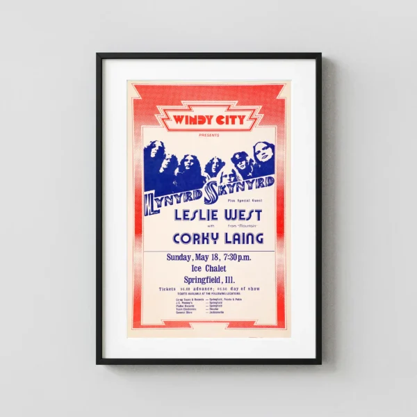 Lynyrd Skynyrd with Ronnie Van Zant 1975 Springfield, IL Concert Poster