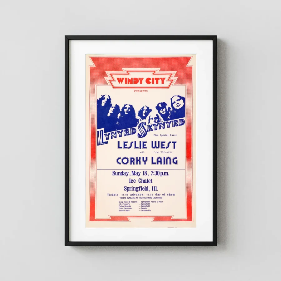 Lynyrd Skynyrd with Ronnie Van Zant 1975 Springfield, IL Concert Poster