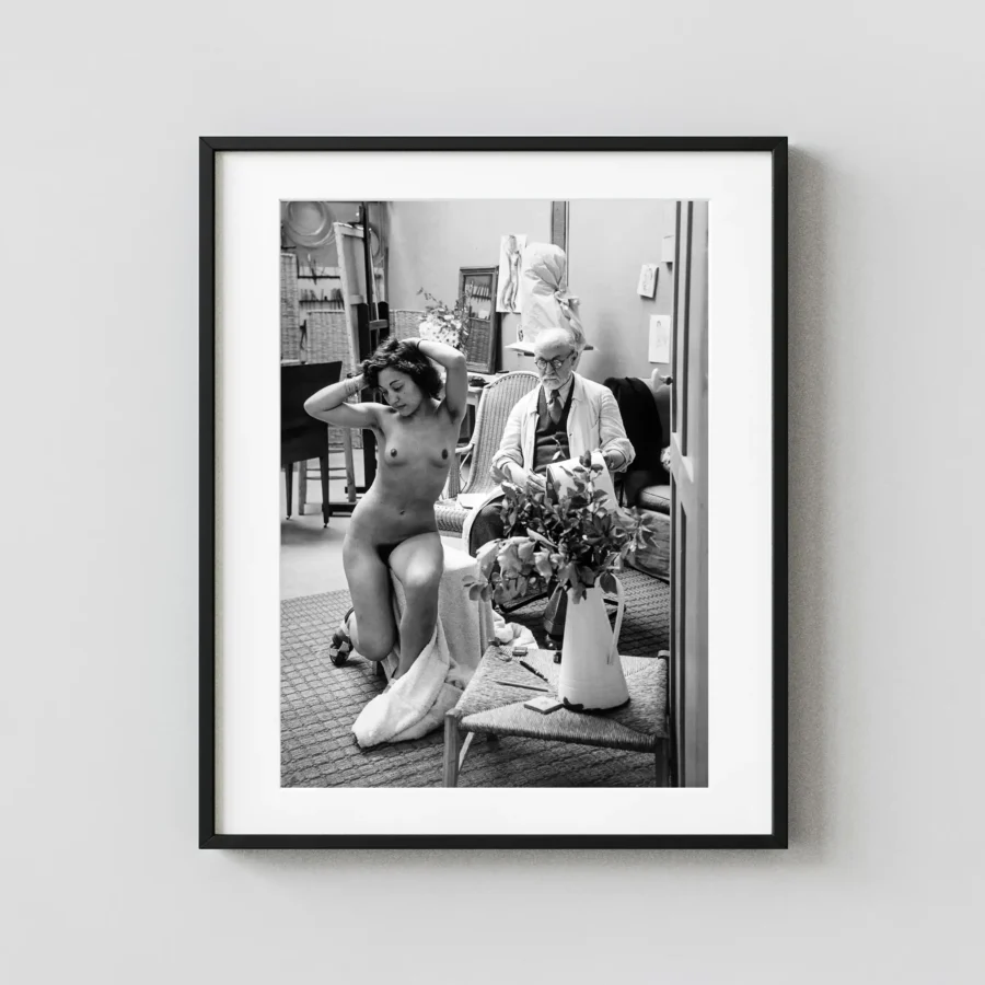 Matisse Drawing with Model, Paris 1939 Nude displayed as a framed wall mockup