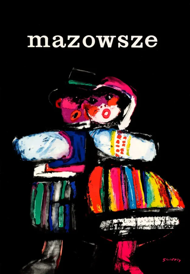 Mazowsze (1974).. Polish Music Poster featuring black, white, and charcoal vertical artwork.