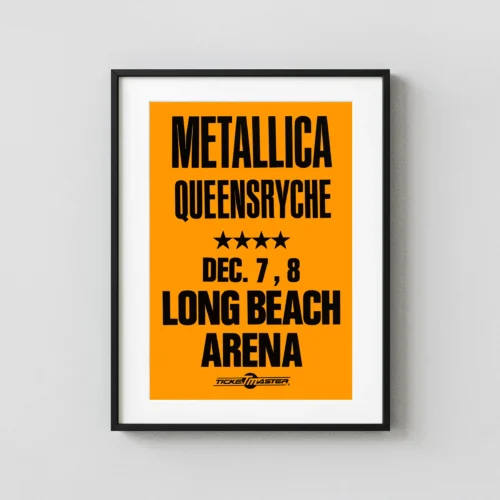 Metallica, Queensrÿche 1988 Long Beach, CA Concert Poster