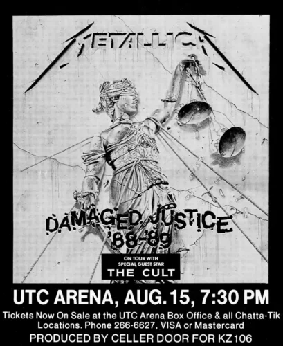 Metallica, the Cult 1989 Chattanooga, TN Concert Poster