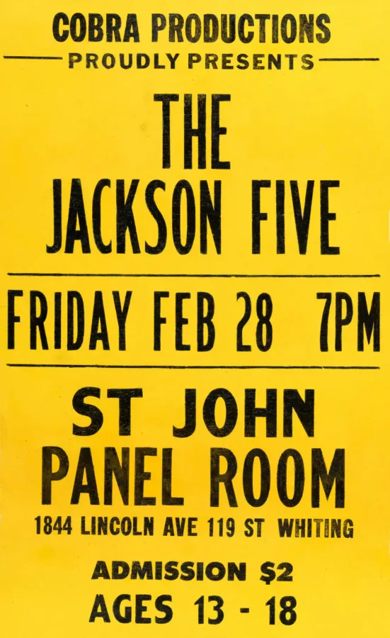 Michael Jackson, Jackson Five 1969 Concert Poster featuring yellow and charcoal vertical artwork.