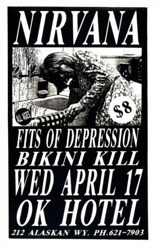 Nirvana, Fitz of Depression, Bikini Kill 1991 OK Hotel Concert Poster