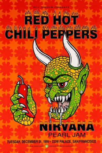 Nirvana, Pearl Jam, Red Hot Chili Peppers 1991 San Francisco Poster