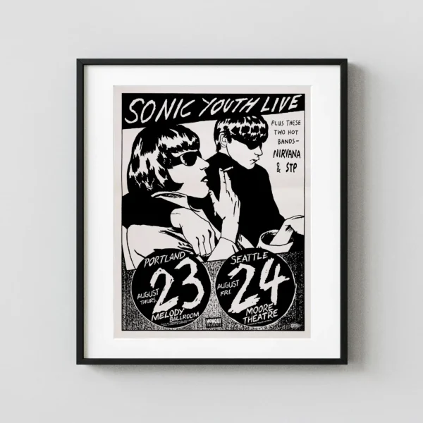 Nirvana, Sonic Youth 14" X 18" Portland and Seattle Concert Poster (1990)
