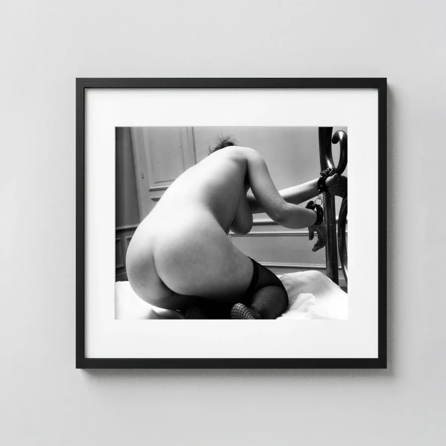Rear View on Bed, Paris 1981 Nude displayed as a framed wall mockup