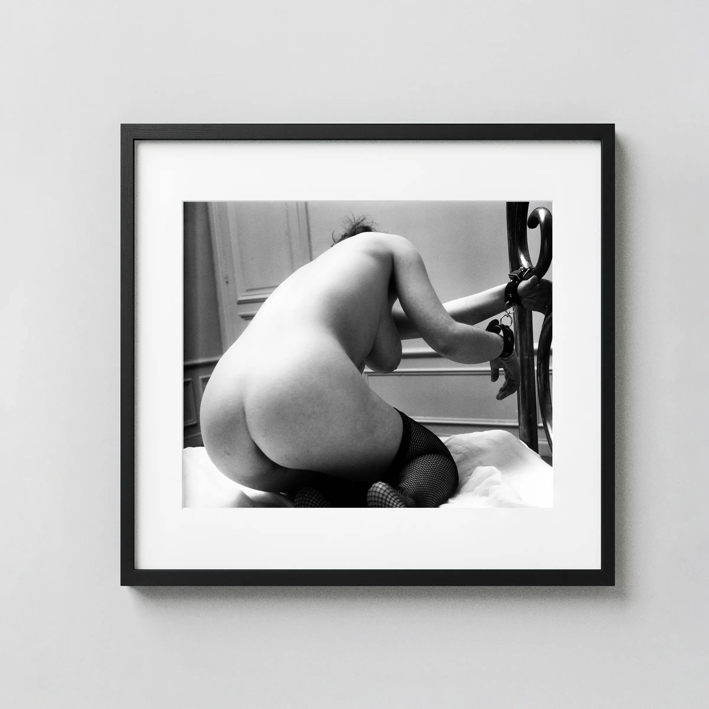 Rear View on Bed, Paris 1981 Nude displayed as a framed wall mockup