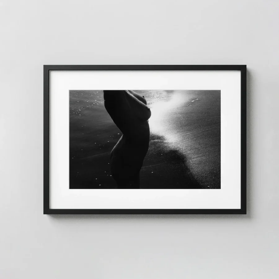 Nude at Water's Edge circa 1980 displayed as a framed wall mockup