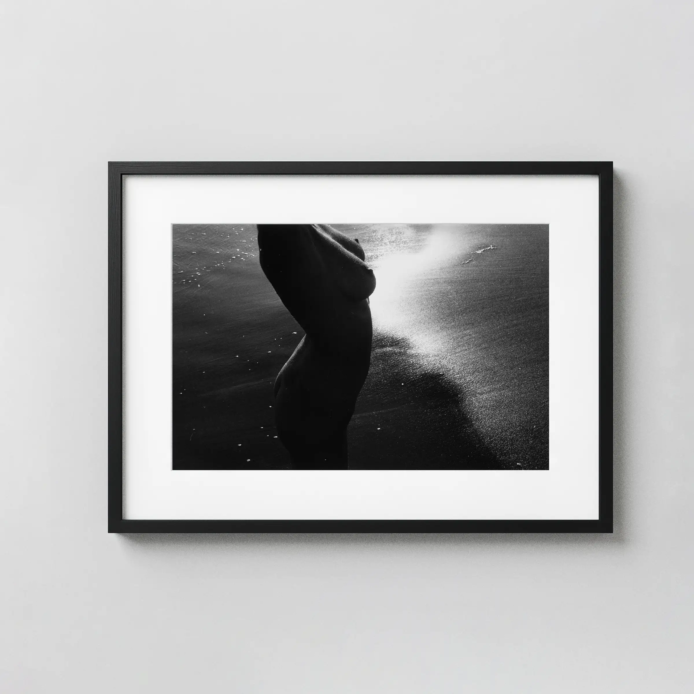 Nude at Water's Edge circa 1980 displayed as a framed wall mockup