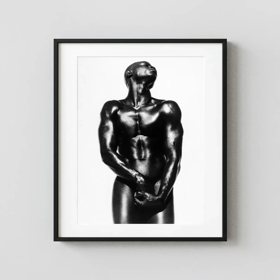 High-Contrast Male Nude 1989 displayed as a framed wall mockup