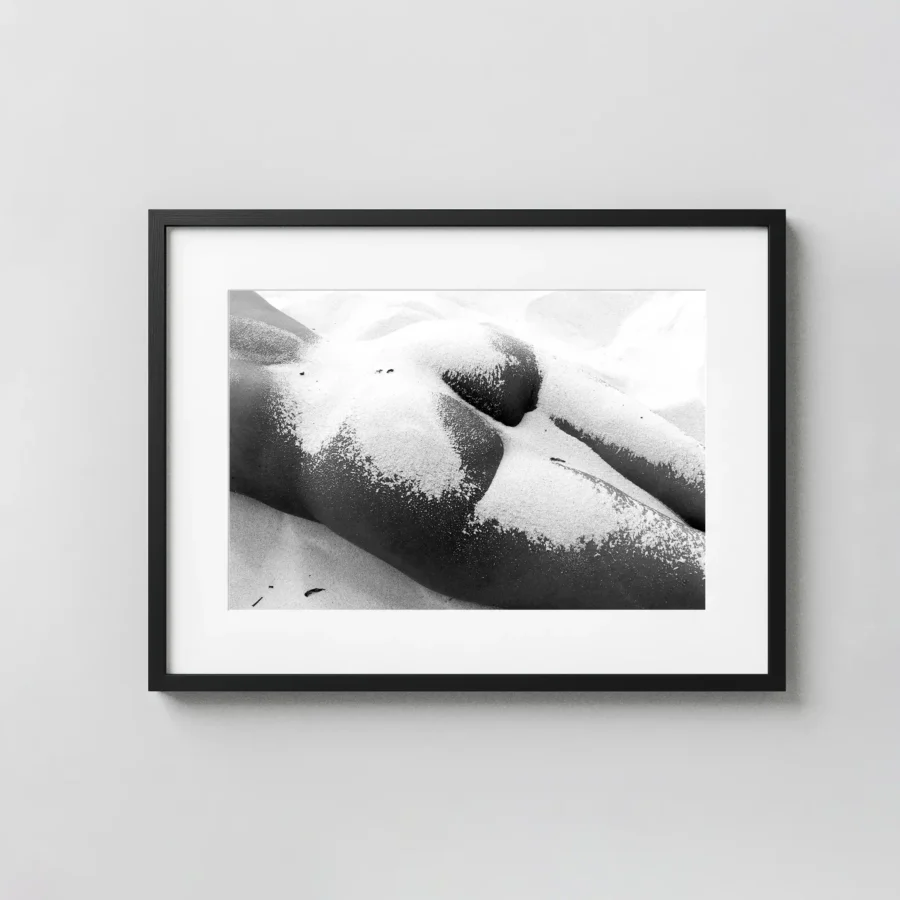 Nude In The Sands 1982 displayed as a framed wall mockup