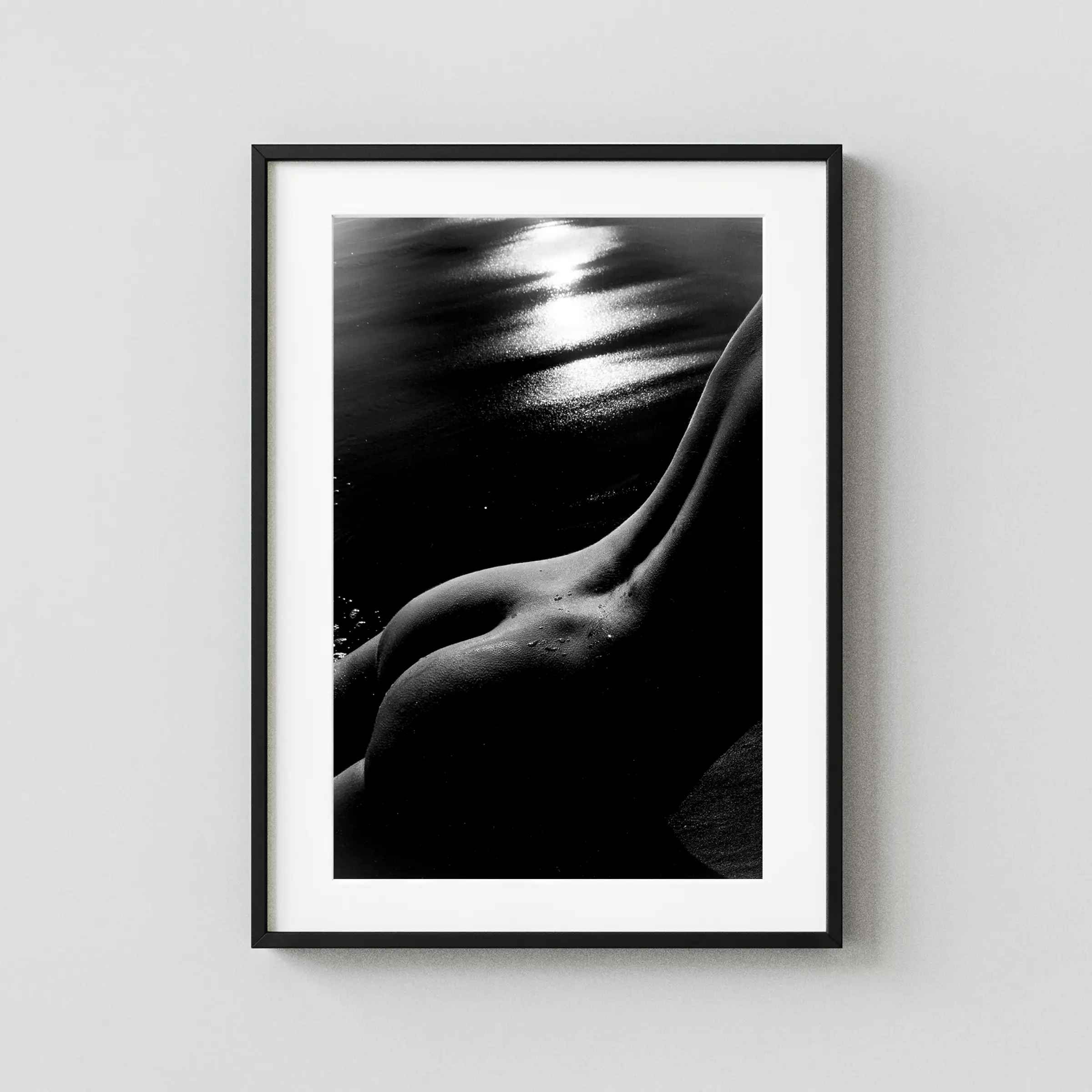 Nude On Beach Circa 1970 displayed as a framed wall mockup
