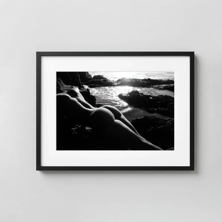 Reclining Nude by the Ocean 1982 displayed as a framed wall mockup