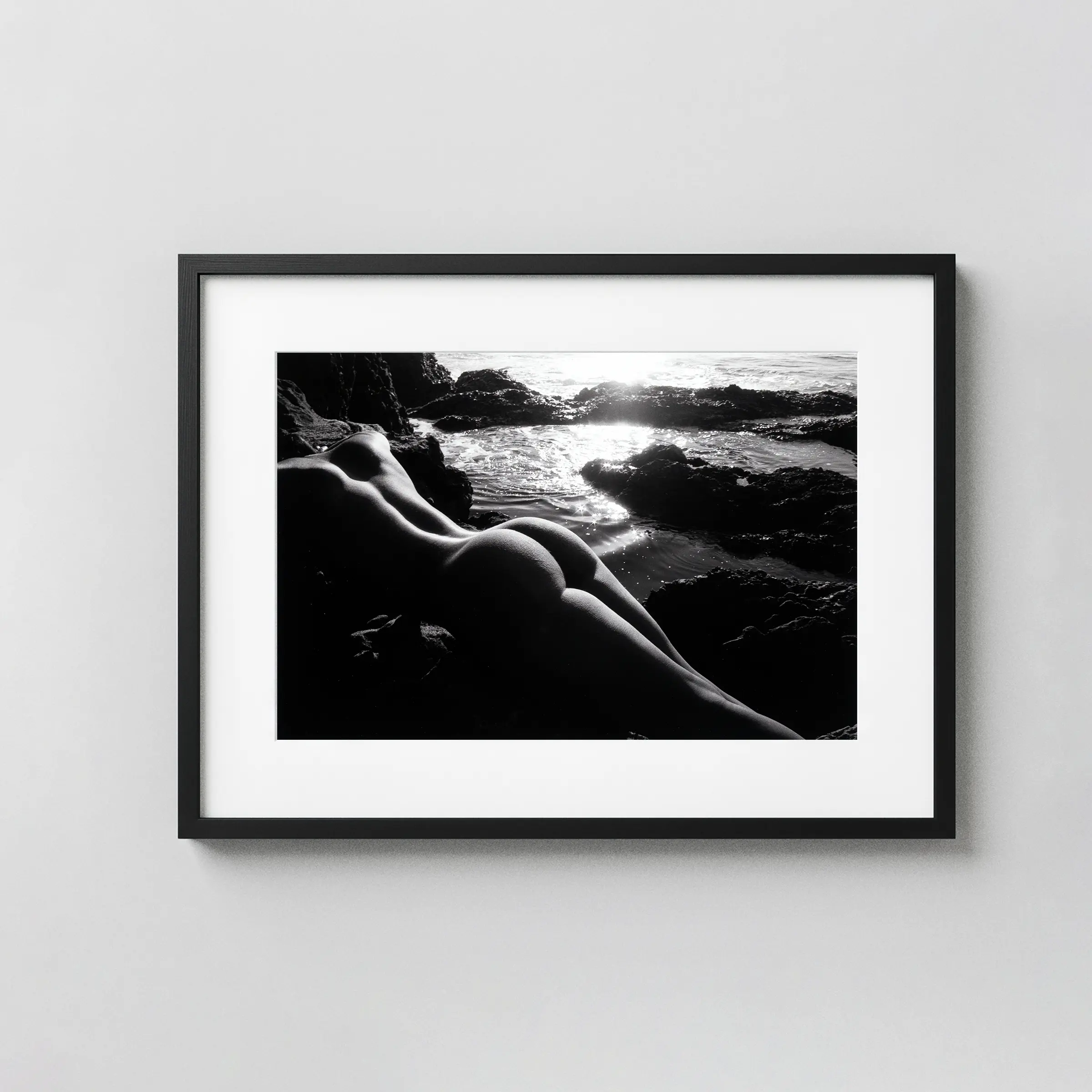 Reclining Nude by the Ocean 1982 displayed as a framed wall mockup