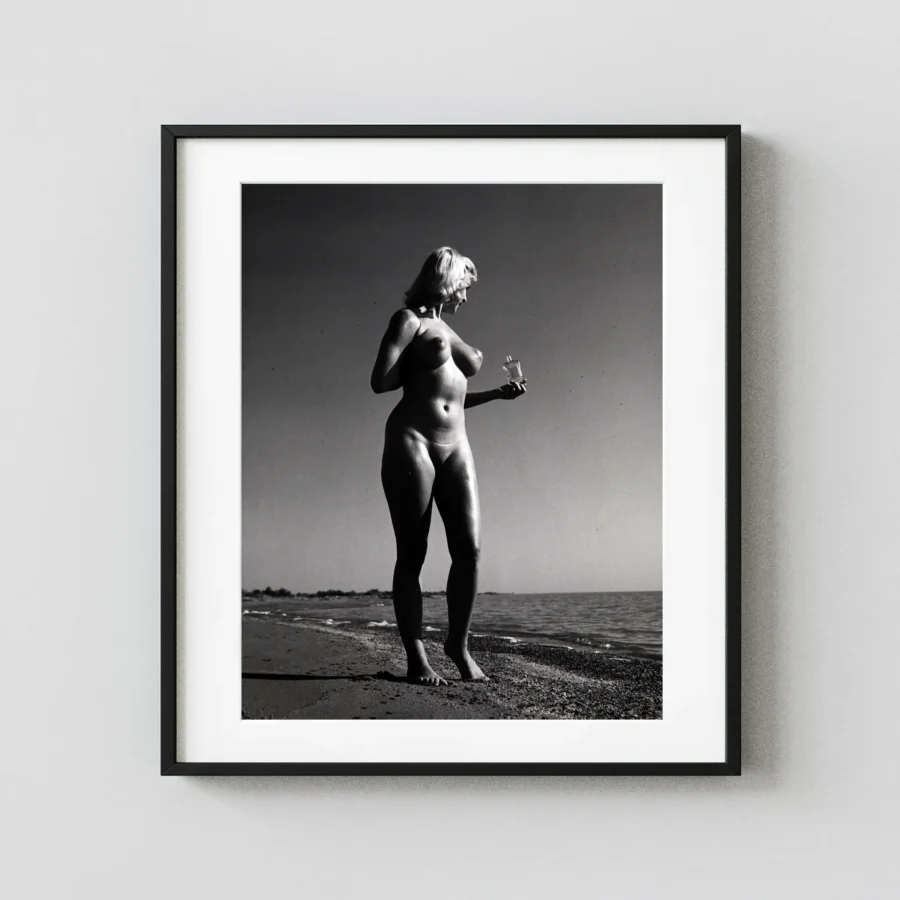 Nude Standing With Baby Oil 1960 displayed as a framed wall mockup