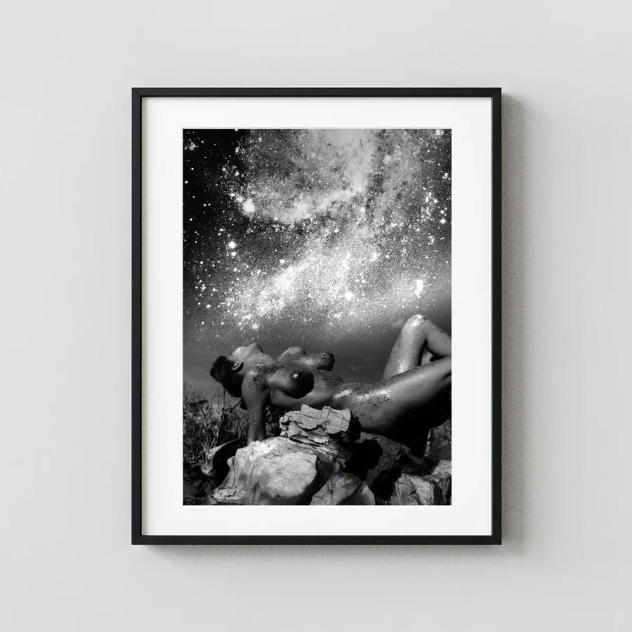 Nude Figure Under a Star Field 1960 displayed as a framed wall mockup