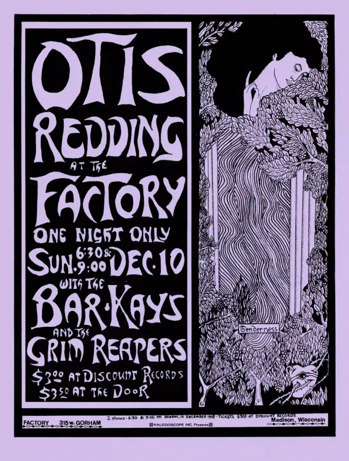 Otis Redding 1967 Concert Poster featuring black, blue, and slate gray vertical artwork.