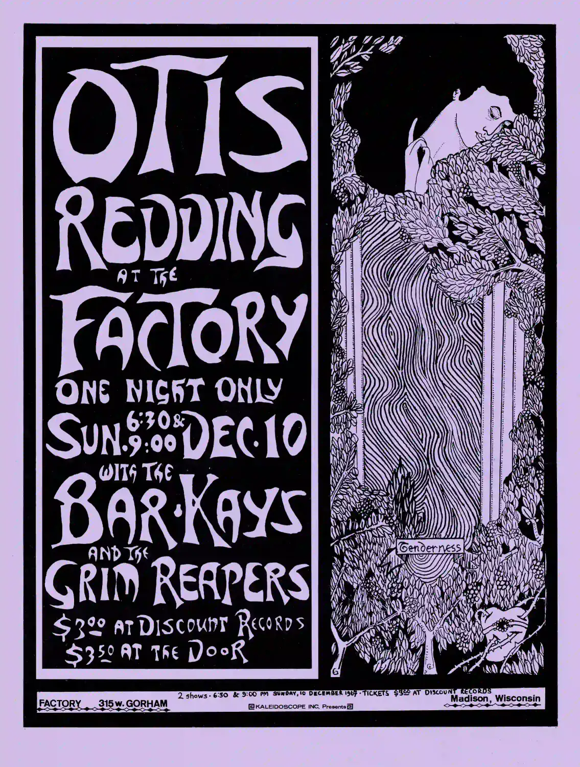 Otis Redding 1967 Concert Poster featuring black, blue, and slate gray vertical artwork.